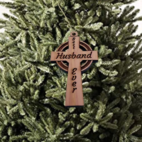Best Husband Ever Celtic Cross - Cedar Ornament {3}