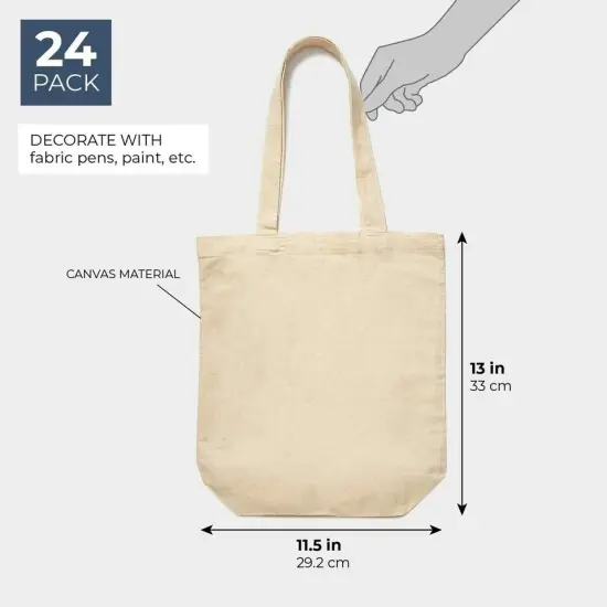 Set of 24 Bulk Blank Cotton Canvas Tote Bags for DIY Crafts, {2}