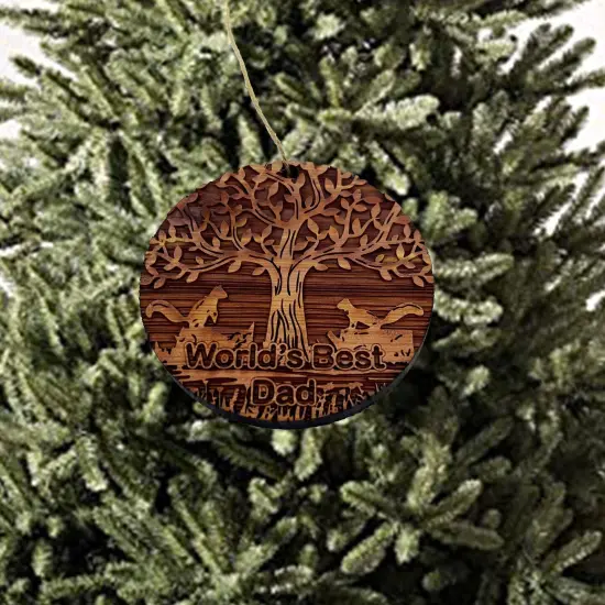 World's Best Dad Two Squirrels and Tree of Life - Cedar Ornament {3}