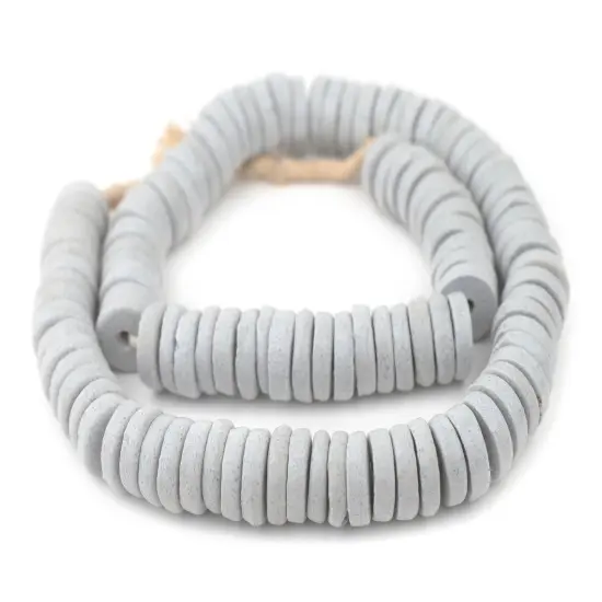 The Bead Chest Light Grey Ashanti Glass Disk Beads (18mm) {3}