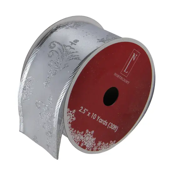 Northlight Pack of 12 Silver Glittering Trees Powder Blue Wired Christmas Craft Ribbon 2.5" x 120 Yards {1}