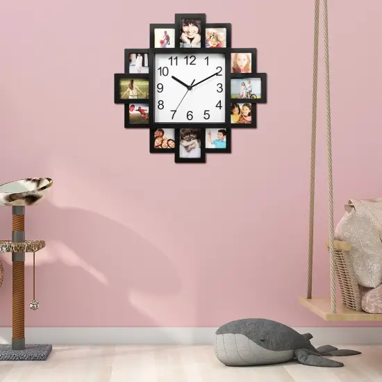 Wall Clock with 12-Picture Photo Collage Display {6}