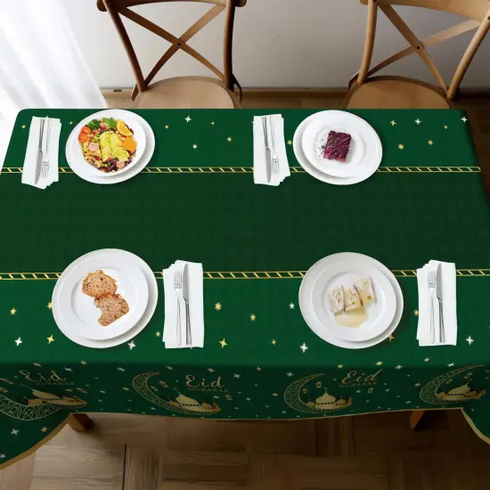 3 Pack Ramadan Mubarak Tablecloths for Eid Mubarak Decorations, 54" x 108" Plastic Disposable Happiness Ramadan Eid Al-fitr Party Table Covers for Rectangle Tables Ramadan Party Favors(Green) {3}