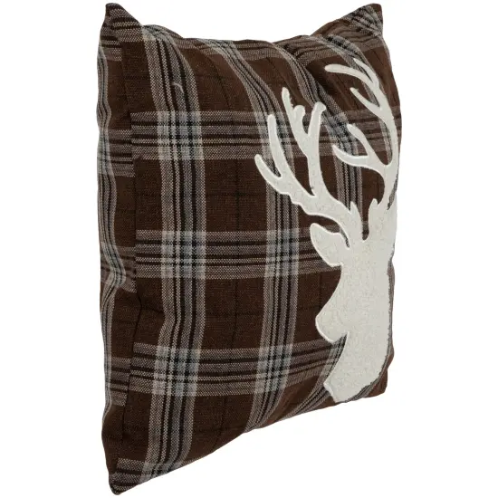 Northlight 16.5" Brown Plaid Stag Christmas Throw Pillow {6}