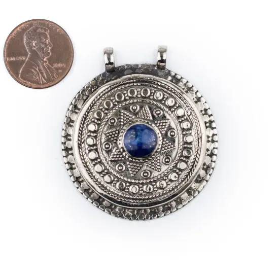The Bead Chest Lapis-Inlaid Afghan Tribal Pendant (42x46mm) {2}