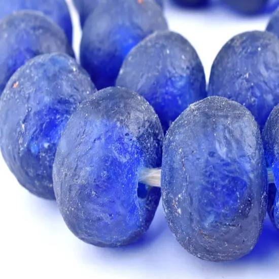 Super Jumbo Recycled Glass Beads - Beaded Wall Hangings - Extra Large African Sea Glass Beads 32-35mm - The Bead Chest (Blue) {1}