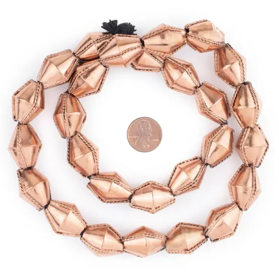 The Bead Chest Ethiopian Wired Copper Bicone Beads 22x16mm African Large Hole 24 Inch Strand Handmade {2}