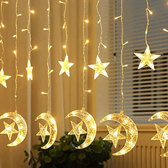 Twinkle Star 138 LED Star Moon Curtain String Lights, 8 Modes Decorations for Ramadan, Christmas, Wedding, Party, Home, Patio Lawn, Warm White (USB Powered) {5}