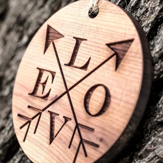 Love Crossed Arrows - Raw Cedar Ornament 3x3in {2}