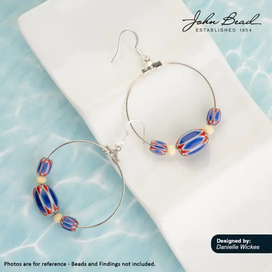 John Bead 7" Oval Glass Chevron Bead Strand {2}