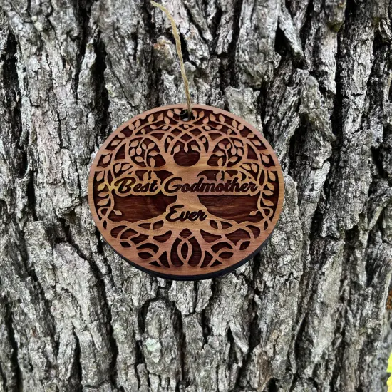 Best Godmother Ever Celtic Tree of Life - Cedar Ornament {2}