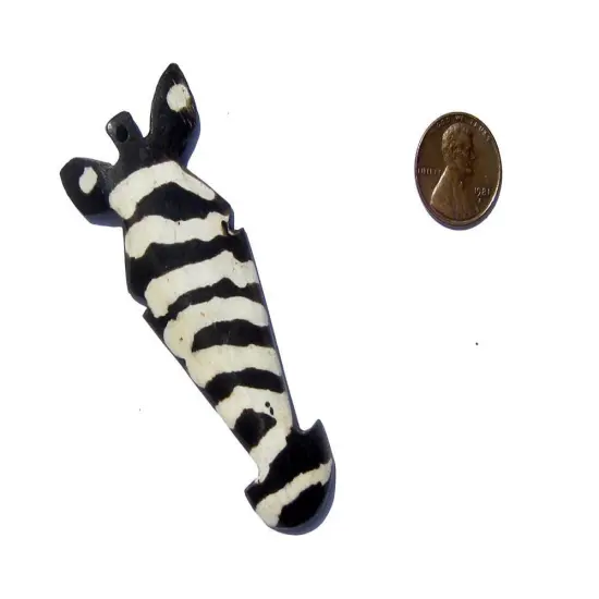 The Bead Chest Zebra Head Batik Bone Pendant 60-75mm Kenya African Black and White Handmade {2}