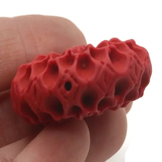 40mm Carved Cinnabar Red Flower Focal Bead {2}