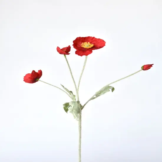 24" Faux Red Poppy Stem {2}
