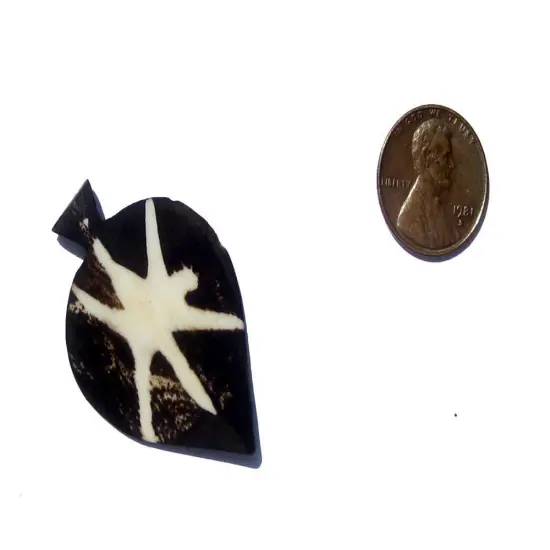 The Bead Chest Wide Star Batik Bone Arrow Pendant 30mm Kenya African Black and White Handmade {2}