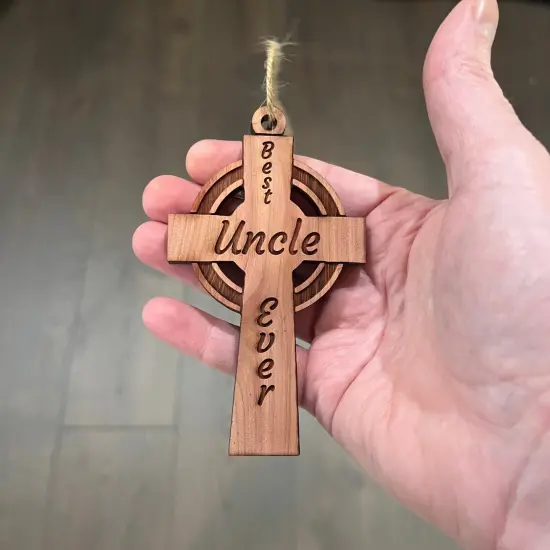 Best Uncle Ever Celtic Cross - Cedar Ornament {4}