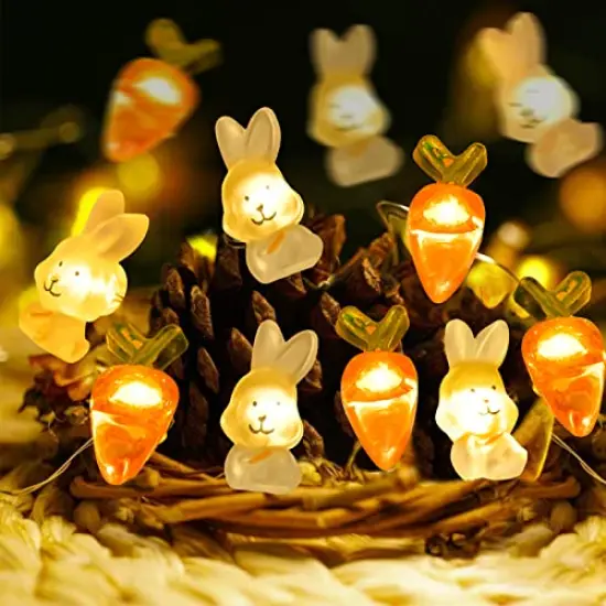 Easter Decorations 13FT 50LEDs Bunny Carrot String Lights Battery Operated, Easter Decor Spring Rabbit Fairy Lights with 8 Modes for Home Indoor Outdoor Easter Basket Eggs Party Seasonal Bedroom Decor {6}