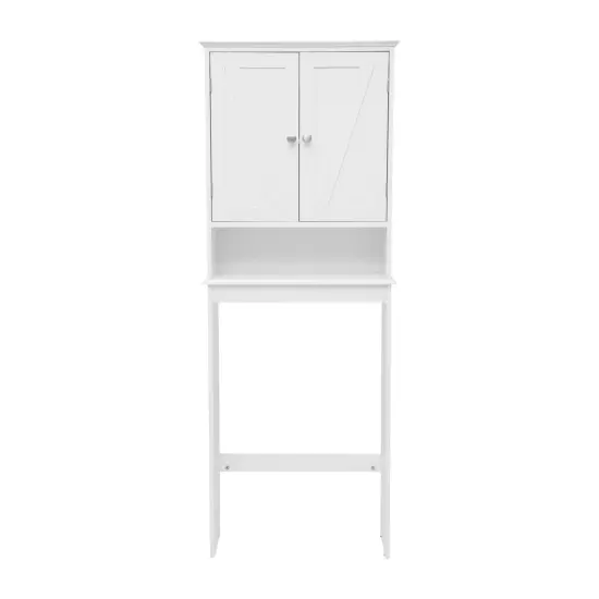 Merrick Lane Delilah Over the Toilet Bathroom Organizer with Shelves and Magnetic Closure Doors White {3}