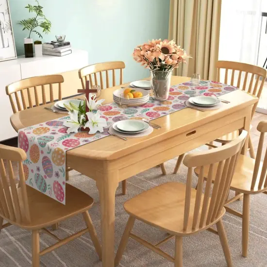 Nepnuser Linen Happy Easter Table Runner Spring Easter Egg Decoration Farmhouse Home Dining Room Kitchen Table Decor (13" x 72") {5}