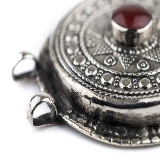 The Bead Chest Carnelian-Inlaid Afghan Tribal Pendant (40x45mm) {4}