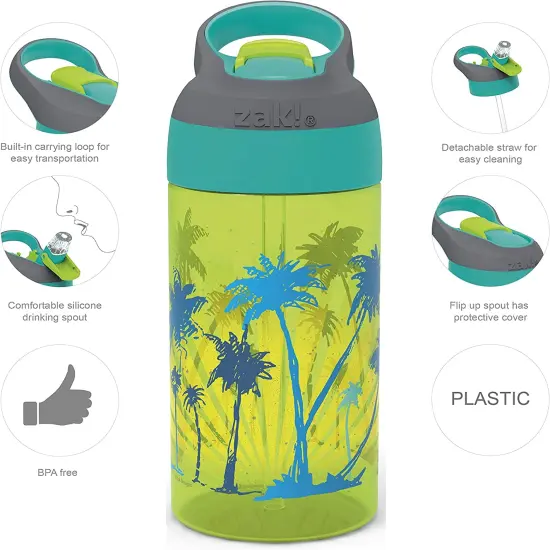 16Oz Riverside Beach Life Kids Water Bottle with Straw and Built in Carrying Loop Made of Durable Plastic, Leak-Proof Design for Travel, 2PK Set UnicornShells {4}