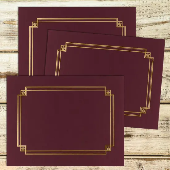 Great Papers! Linen Certificate Cover with Gold Foil Border, Burgundy, 12" x 9.375"(folded) with Die-Cuts for 8.5" x 11" Documents, 3 Count {2}