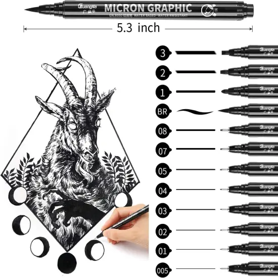12 Size Black Micro-Pen Fineliner Ink Pens, Waterproof Archival Ink Fine Point Micro Drawing Pens for Art Watercolor, Sketching, Multiliner, Anime {2}