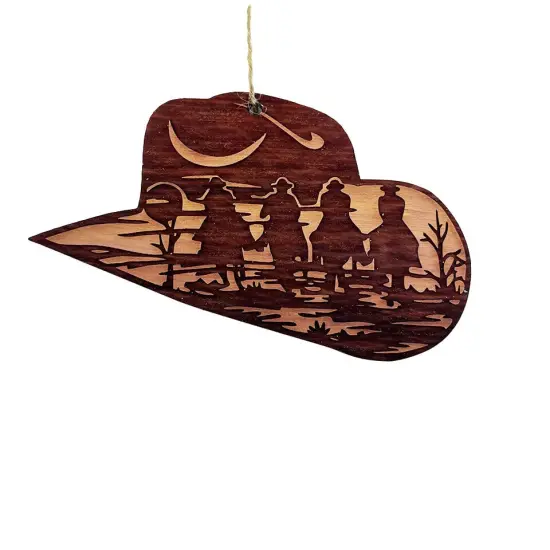 Cowboy Hat with Cowboys - Cedar Ornament {1}