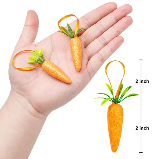 Easter Carrot Hanging Ornaments - 12Pcs Premium Foam Glitter Artificial Carrots for Easter Decoration {2}