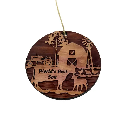 Worlds Best Son Farm Scene - Cedar Ornament {3}