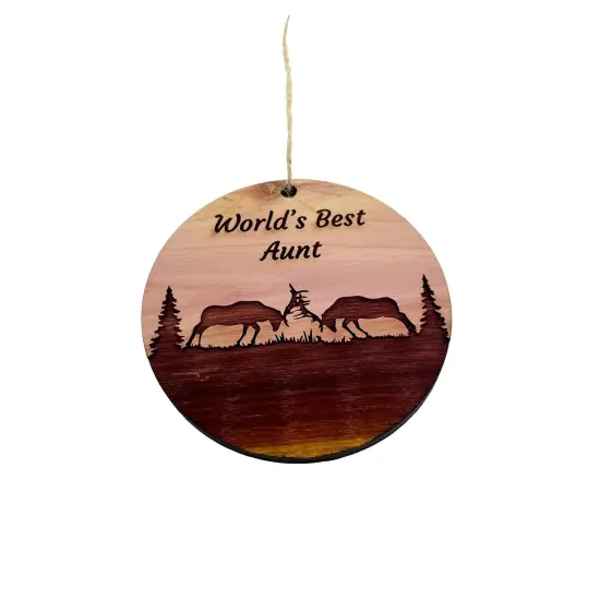 Worlds Best Aunt Elk Battle - Cedar Ornament {1}