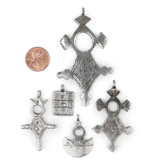 The Bead Chest 5 Pack: Silver Tuareg Tribal Pendants: North African Tribal Berber Moroccan Sahara Pendant for Jewelry {2}
