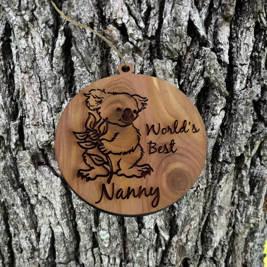 Koala Worlds Best Nanny - Cedar Ornament {3}