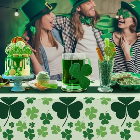 3 Pack Disposable Plastic 54" x 108" St Patricks Day Decorations, Shamrock Patterned Spring St Patricks Party Table Cloth for Dining Room Kitchen Decor {5}