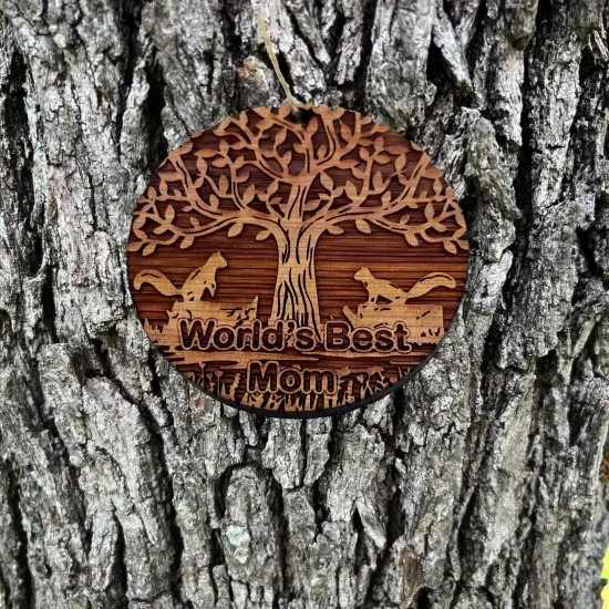 World's Best Mom Two Squirrels and Tree of Life - Cedar Ornament {3}