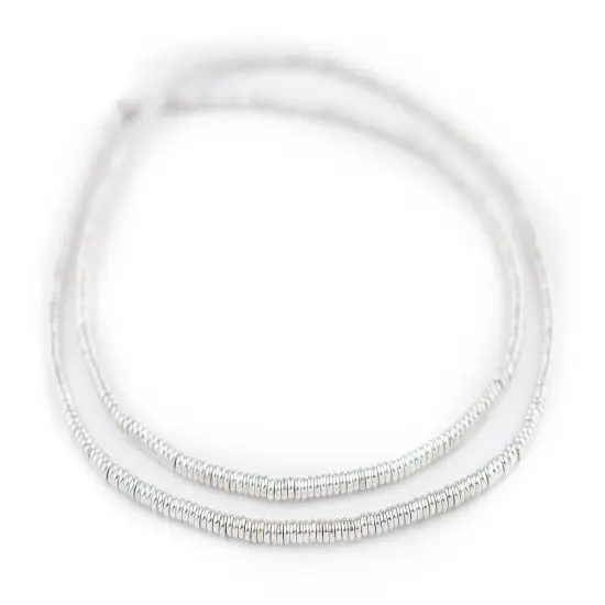 The Bead Chest Smooth Shiny Silver Heishi Beads 3mm White Metal 24 Inch Strand {3}