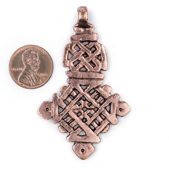 Awash Copper Ethiopian Coptic Cross Pendant (40x65mm): Authentic Ethiopian East African Design for Jewelry & Necklace Making {2}