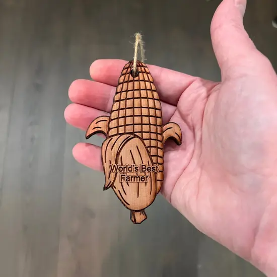 Worlds Best Farmer Corn on the cob - Cedar Ornament {4}
