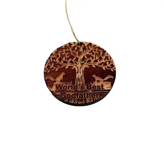 World's Best Godfather Two Squirrels and Tree of Life - Cedar Ornament {1}