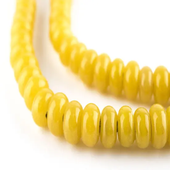 The Bead Chest Yellow Glass Donut Beads - 24 Inch Strand of Indonesian Rondelle Java Glass Beads for Crafts & Jewelry Making {1}