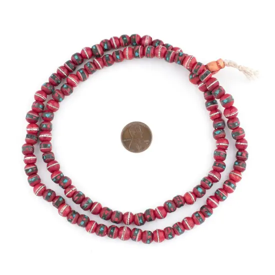 The Bead Chest Mala Meditation Beads - 108 Inlaid Prayer Beads for Yoga, Necklace, Jewelry (8mm, Red Bone) {2}