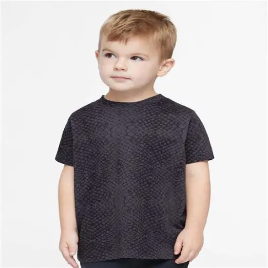 Rabbit Skins &reg; Toddler Girls' Ruffle Neck Fine Jersey Crewneck Short Sleeve Tee Black reptile {1}