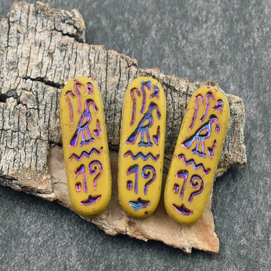 *6* 25x10mm Matte Mustard Rainbow Metallic Egyptian Cartouche Oval Beads {2}