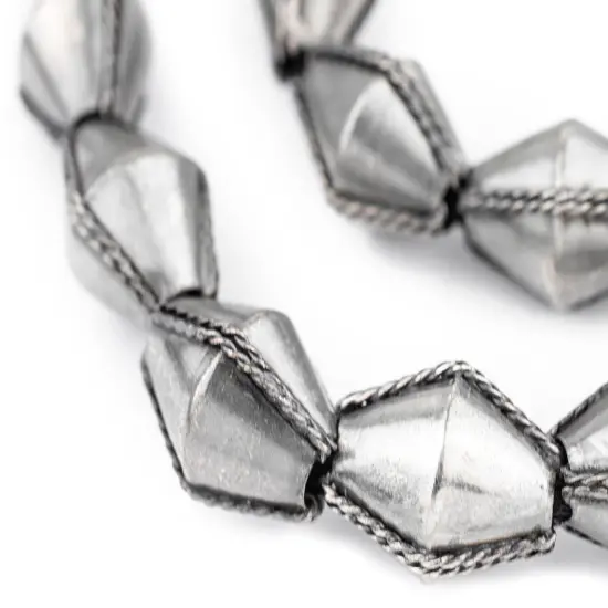 The Bead Chest Ethiopian Wired Dark Silver Bicone Beads 22x16mm African White Metal Large Hole 24 Inch Strand Handmade {1}