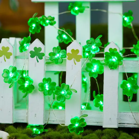 St Patricks Day Decorations Shamrocks String Lights Battery Operated with Remote 10 ft 40 LEDs Lucky Clover Green Lights for Bedroom Party Feast of Saint St. Patrick's Day Decoration {5}