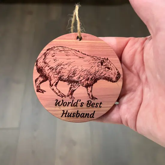 Worlds Best Husband Capybara - Cedar Ornament {4}