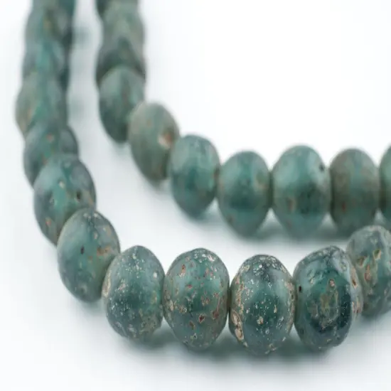 The Bead Chest Ancient-Style Java Glass Beads, Round Indonesian Handmade Fair Trade Etched Spacers for DIY Jewelry Making and Crafts (Forest Green) {1}