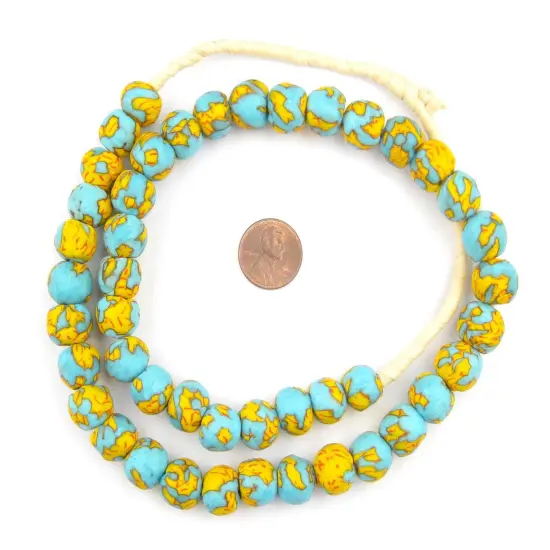 The Bead Chest Fire and Water Fused Recycled Glass Beads 14mm Ghana African Multicolor Round Large Hole 25 Inch Strand Handmade Fair Trade {2}