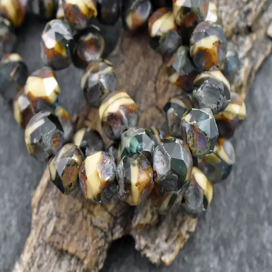 *15* 9mm Blended Aqua Ivory Picasso Central Cut Round Beads {3}