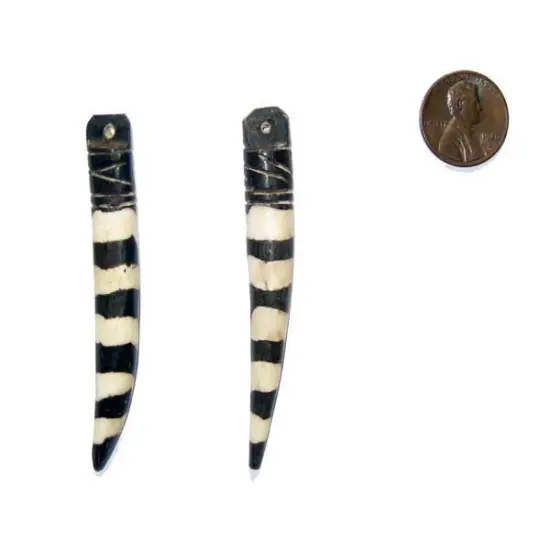 The Bead Chest Zebra Batik Bone Tooth Pendant (Set of 2) {2}